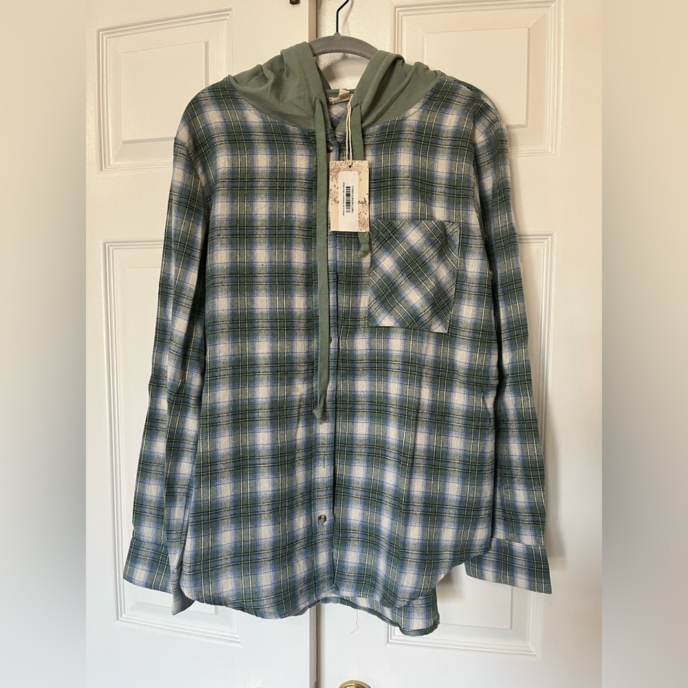 Hem & Thread Green Plaid Hoodie Top